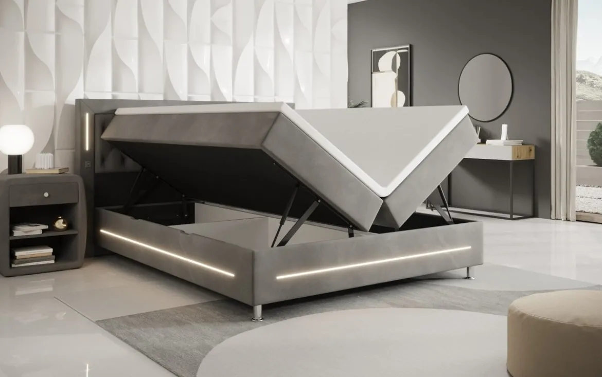 Boxspringbett Tino mit RGB, USB und Stauraum
