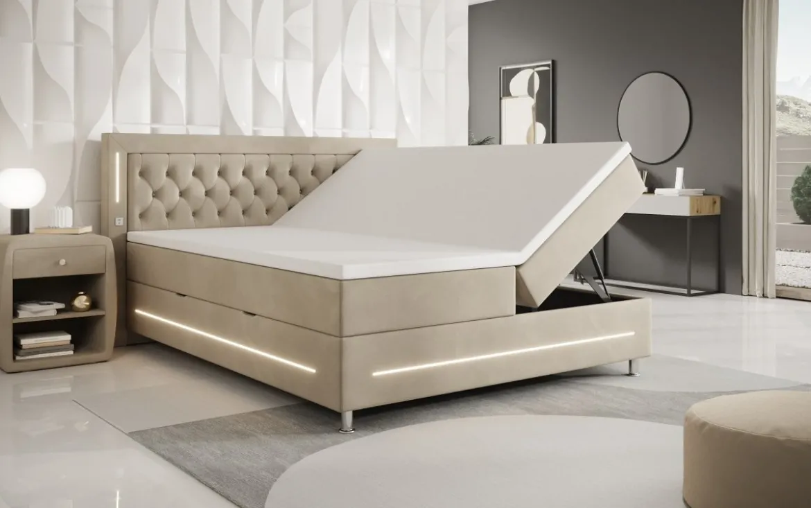 Boxspringbett Tino mit RGB, USB und Stauraum