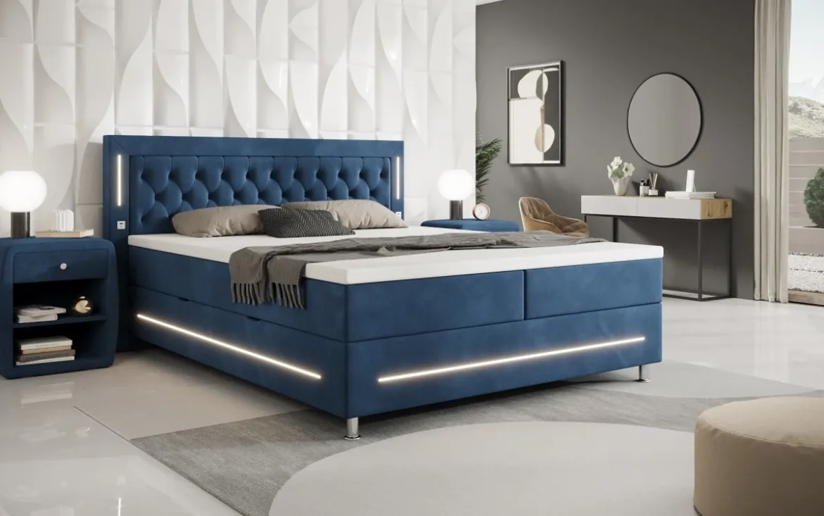 Boxspringbett Tino mit RGB, USB und Stauraum