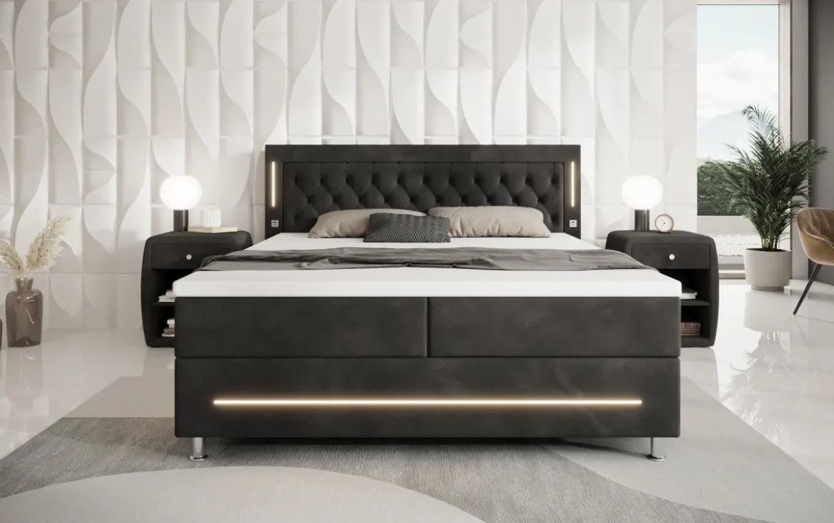 Boxspringbett Tino mit RGB, USB und Stauraum