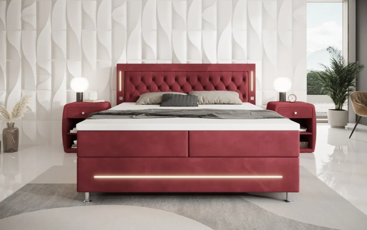 Boxspringbett Tino mit RGB, USB und Stauraum