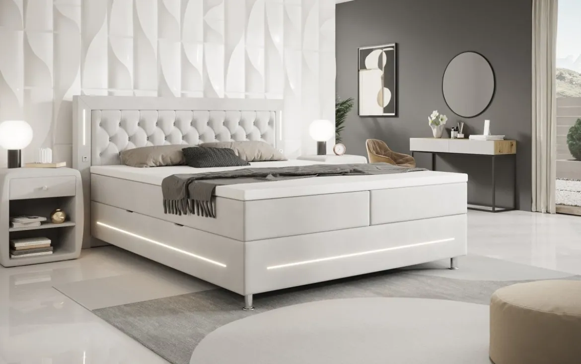 Boxspringbett Tino mit RGB, USB und Stauraum