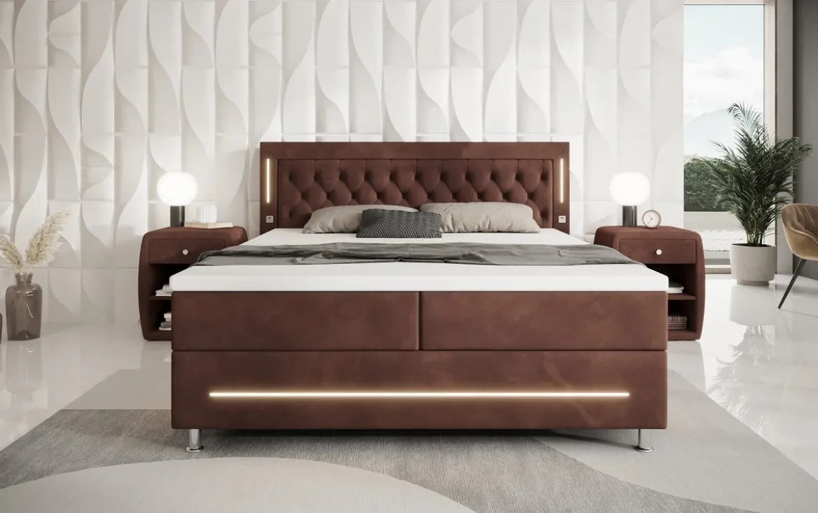 Boxspringbett Tino mit RGB, USB und Stauraum