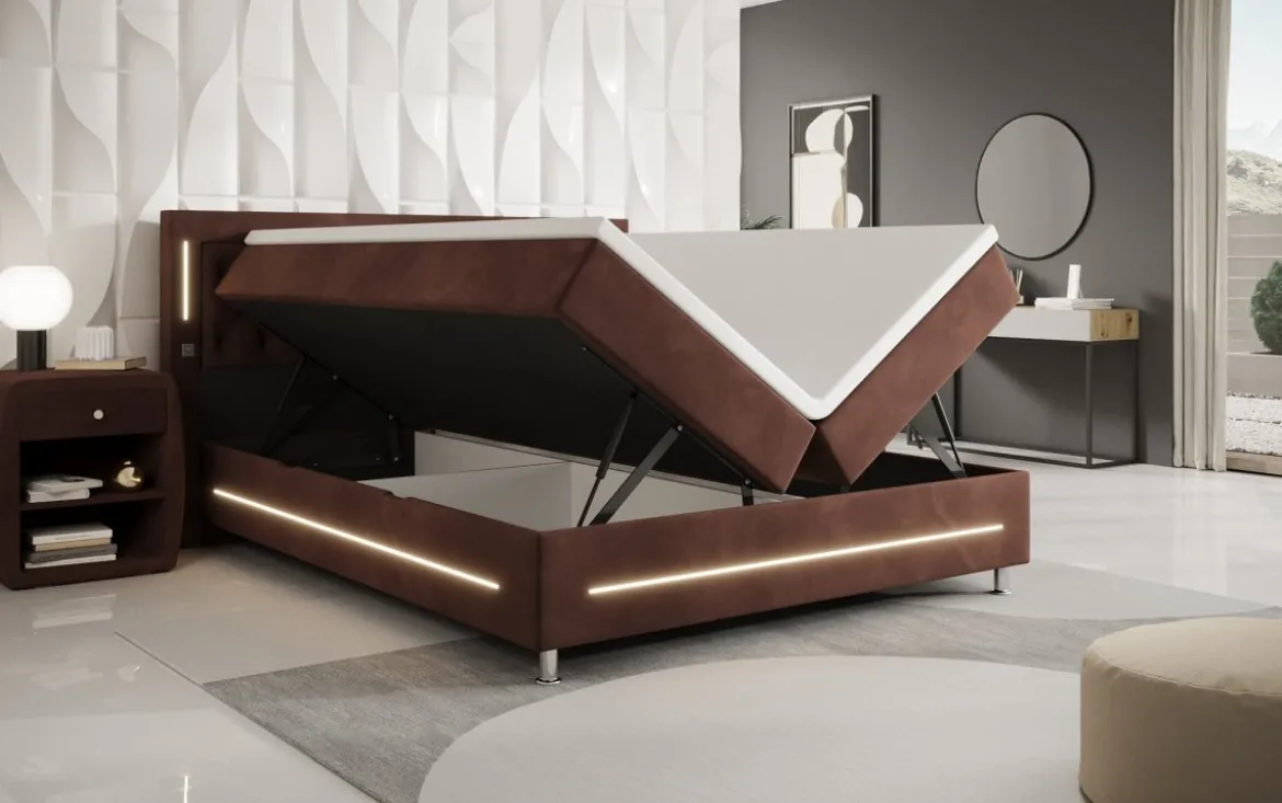 Boxspringbett Tino mit RGB, USB und Stauraum