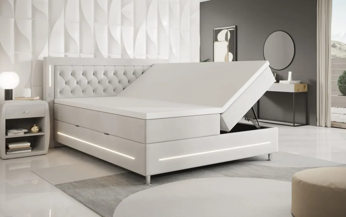 Boxspringbett Tino mit RGB, USB und Stauraum