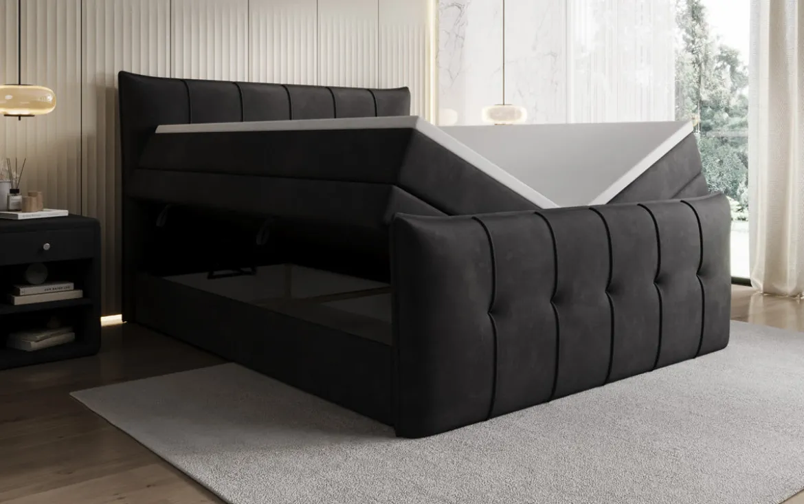 Boxspringbett Treviso mit Stauraum in Samt