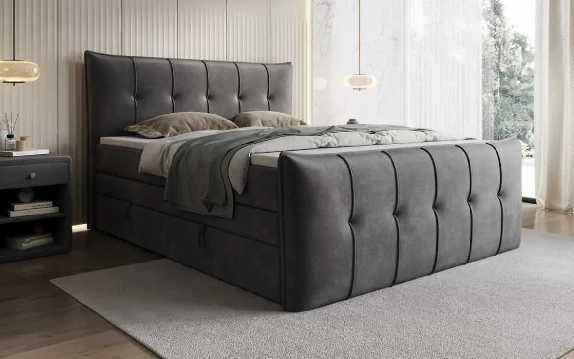 Boxspringbett Treviso mit Stauraum in Samt
