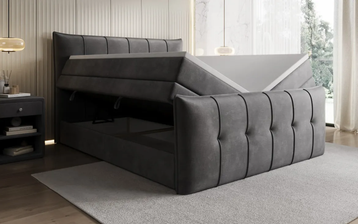Boxspringbett Treviso mit Stauraum in Samt