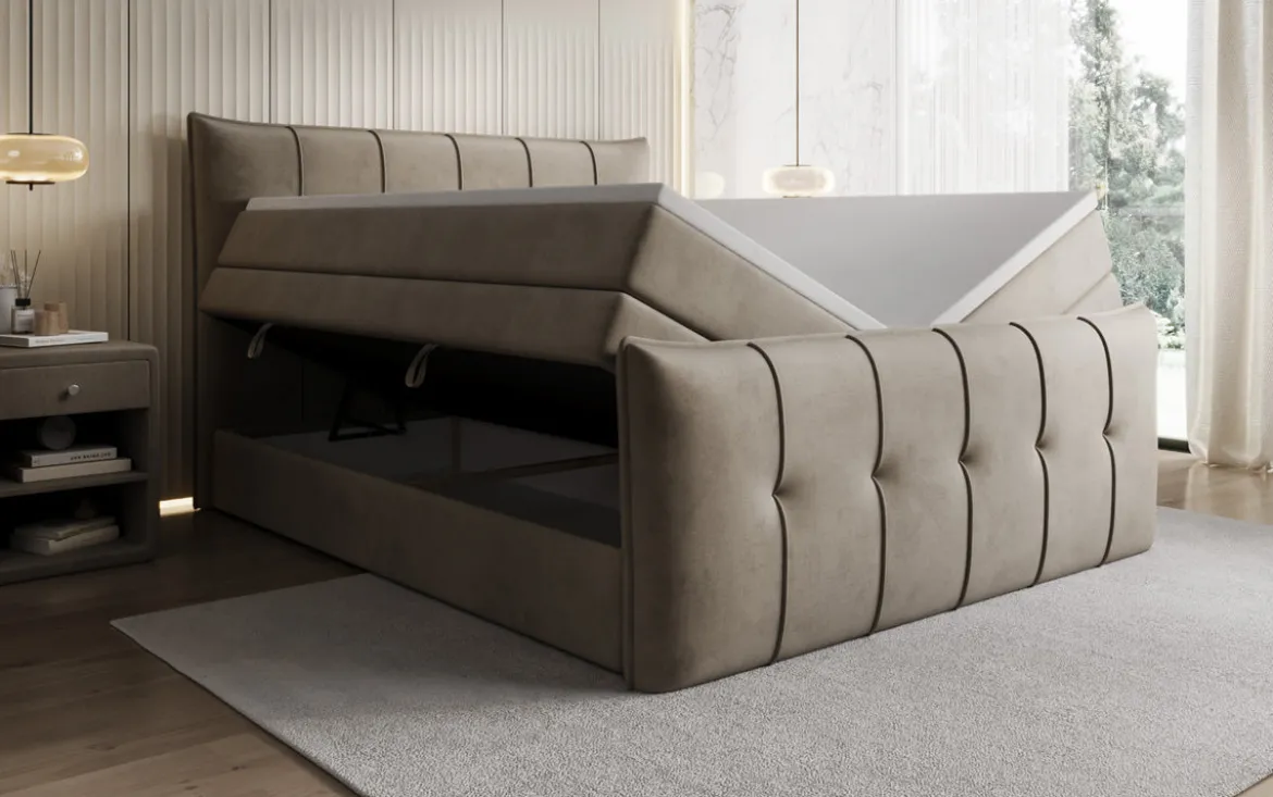 Boxspringbett Treviso mit Stauraum in Samt