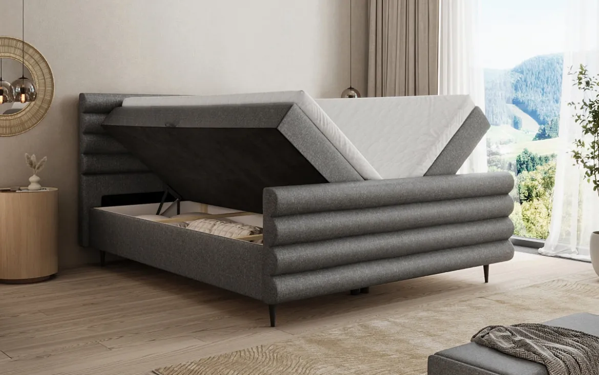 Boxspringbett Tubo in Strukturstoff mit Stauraum