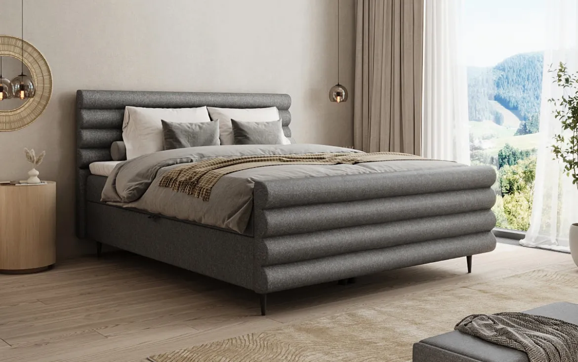 Boxspringbett Tubo in Strukturstoff mit Stauraum