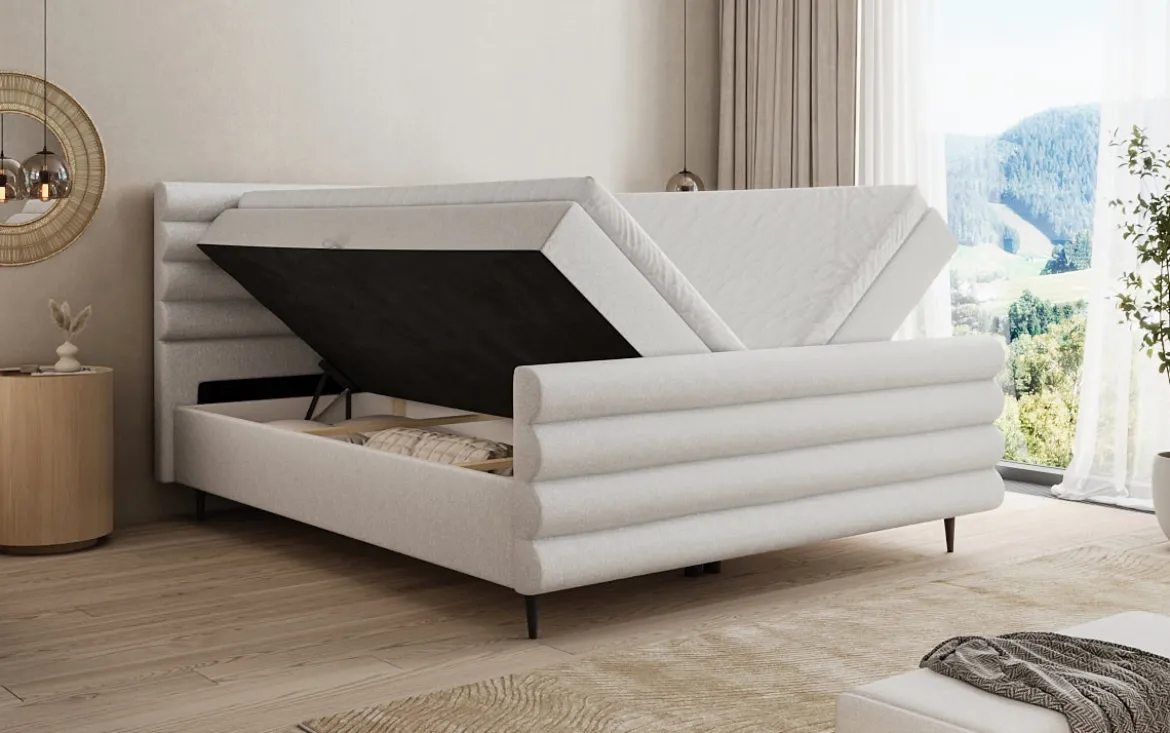 Boxspringbett Tubo in Strukturstoff mit Stauraum