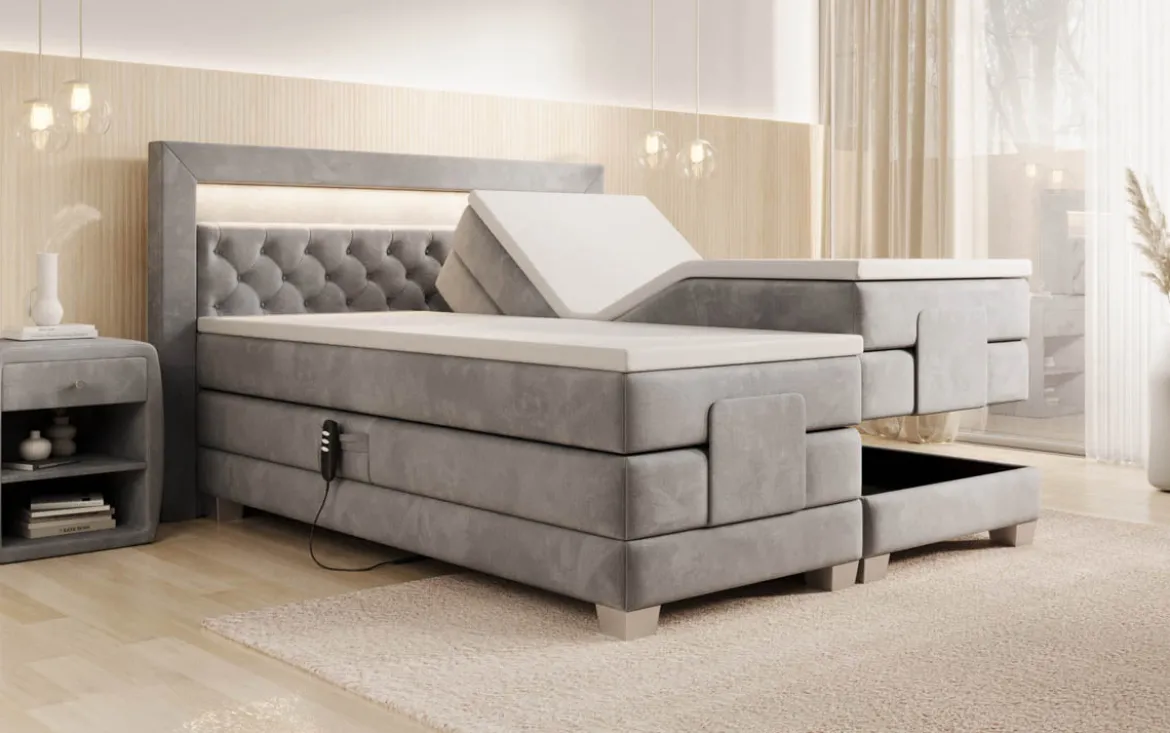 Boxspringbett Velora Samt elektrisch verstellbar mit LED