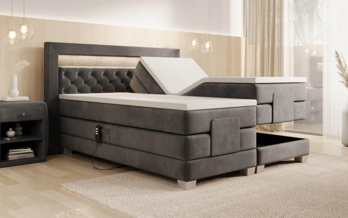 Boxspringbett Velora Samt elektrisch verstellbar mit LED
