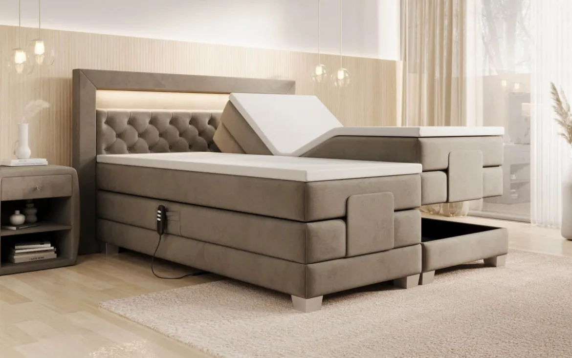 Boxspringbett Velora Samt elektrisch verstellbar mit LED