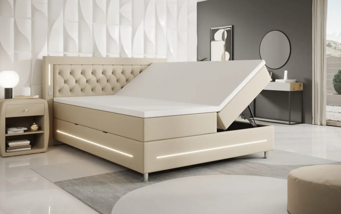 Boxspringbett Verdino mit RGB, USB und Stauraum