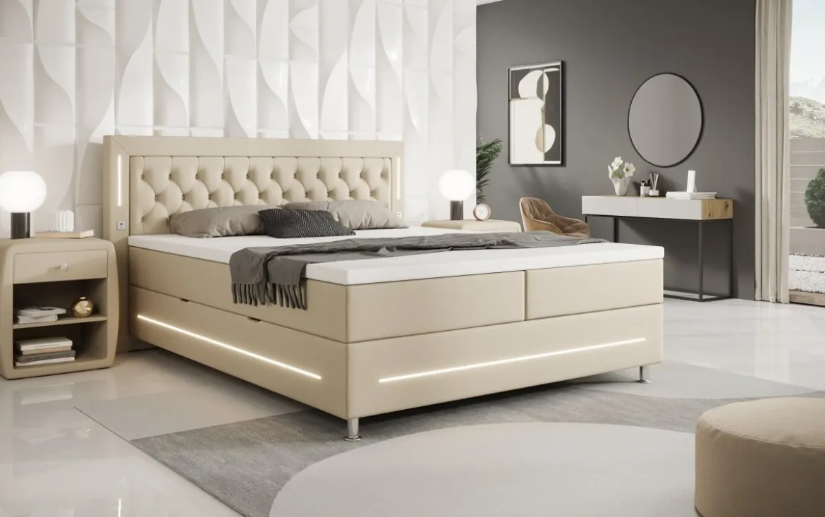 Boxspringbett Verdino mit RGB, USB und Stauraum