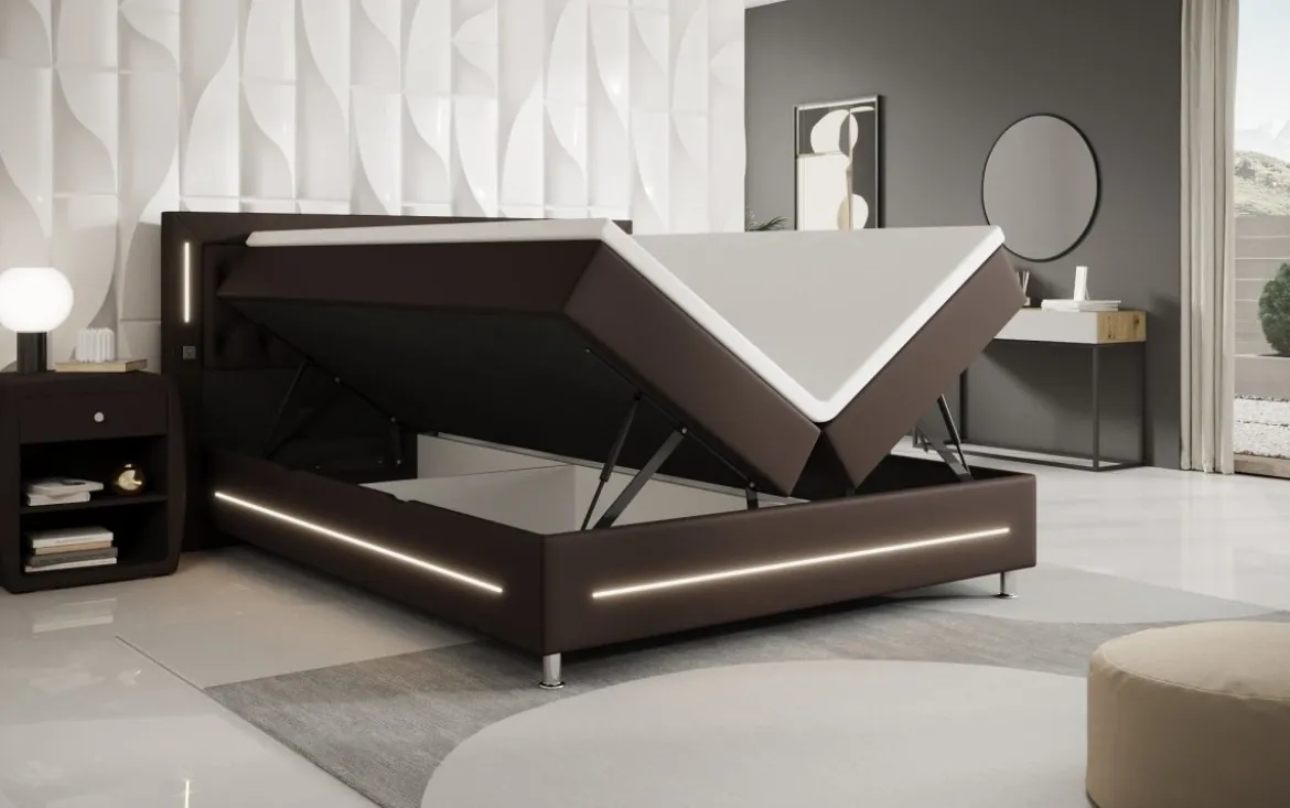 Boxspringbett Verdino mit RGB, USB und Stauraum