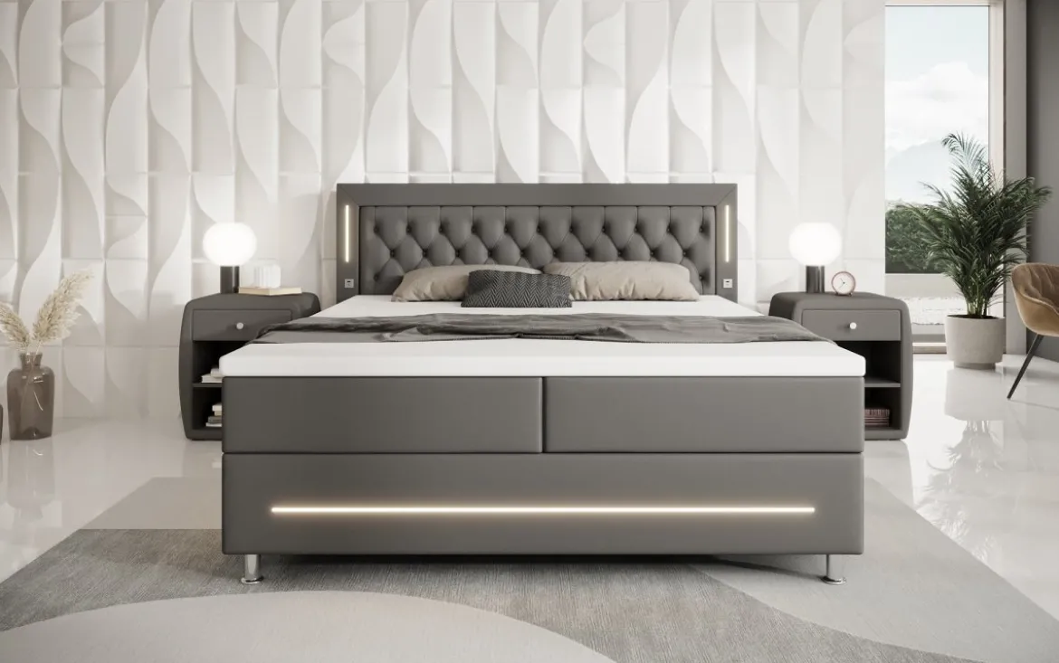Boxspringbett Verdino mit RGB, USB und Stauraum