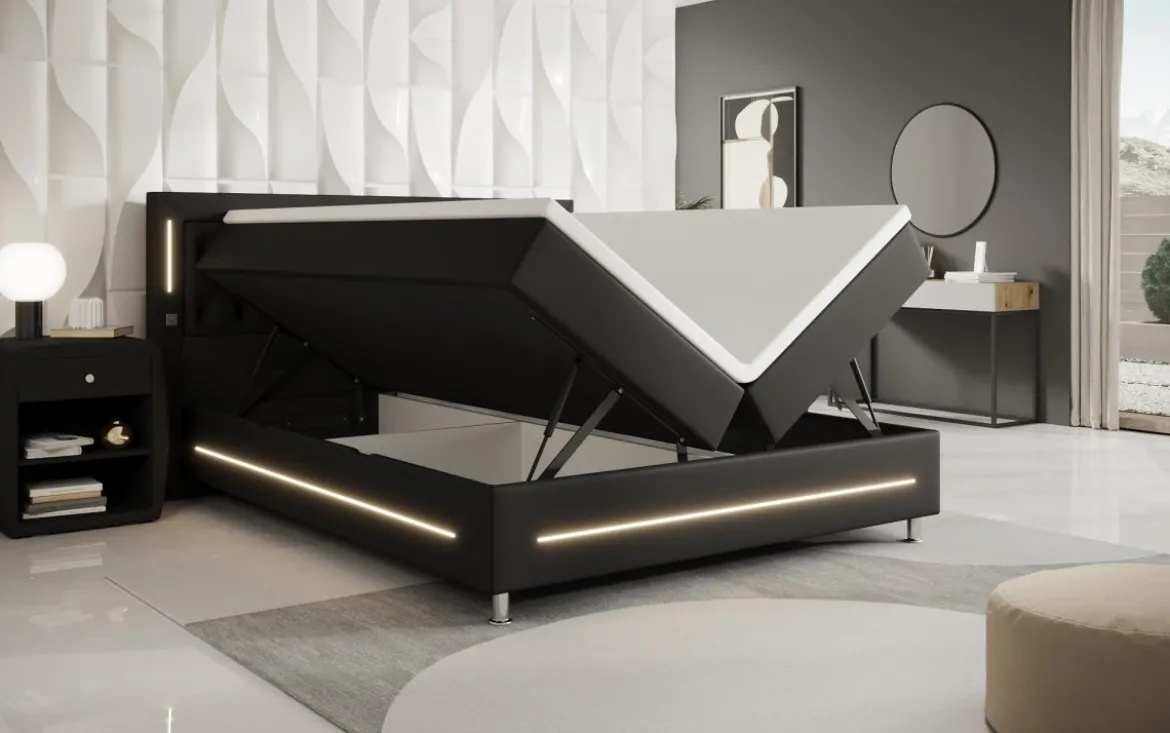 Boxspringbett Verdino mit RGB, USB und Stauraum