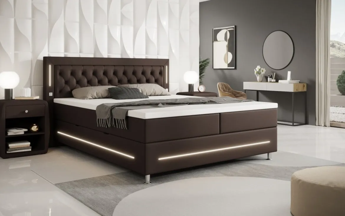 Boxspringbett Verdino mit RGB, USB und Stauraum