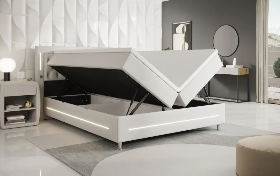 Boxspringbett Verdino mit RGB, USB und Stauraum