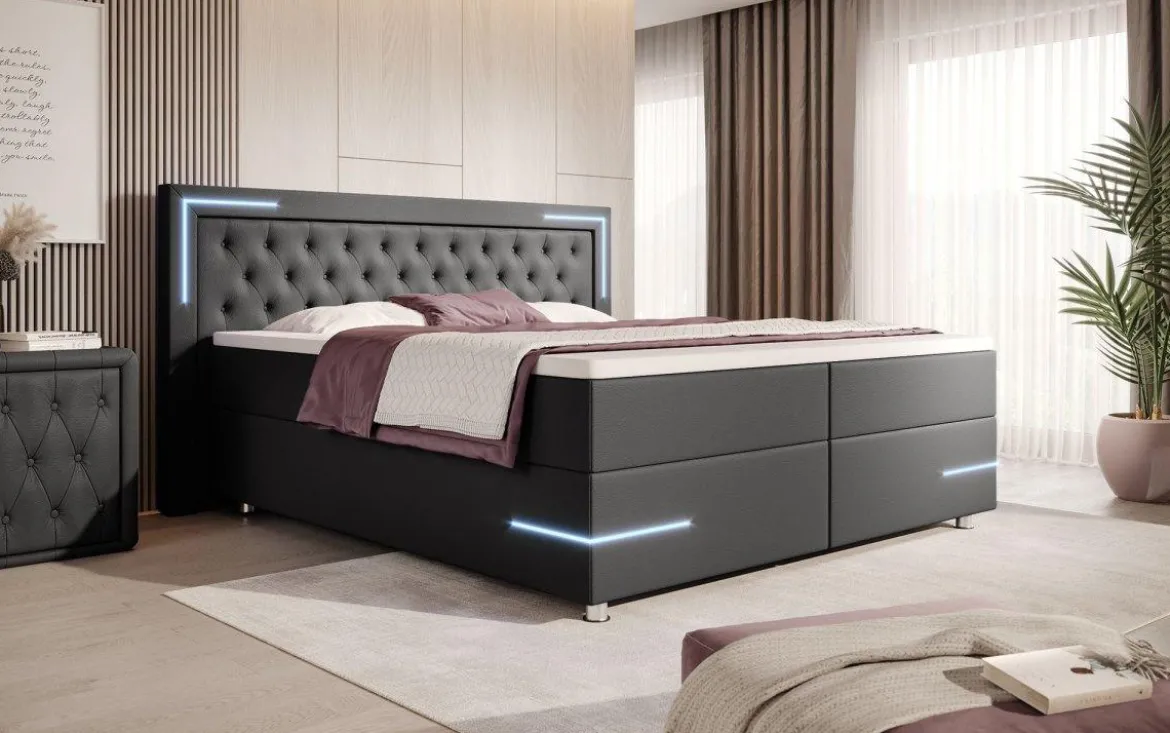 Boxspringbett Verona mit LED (Kunstleder)