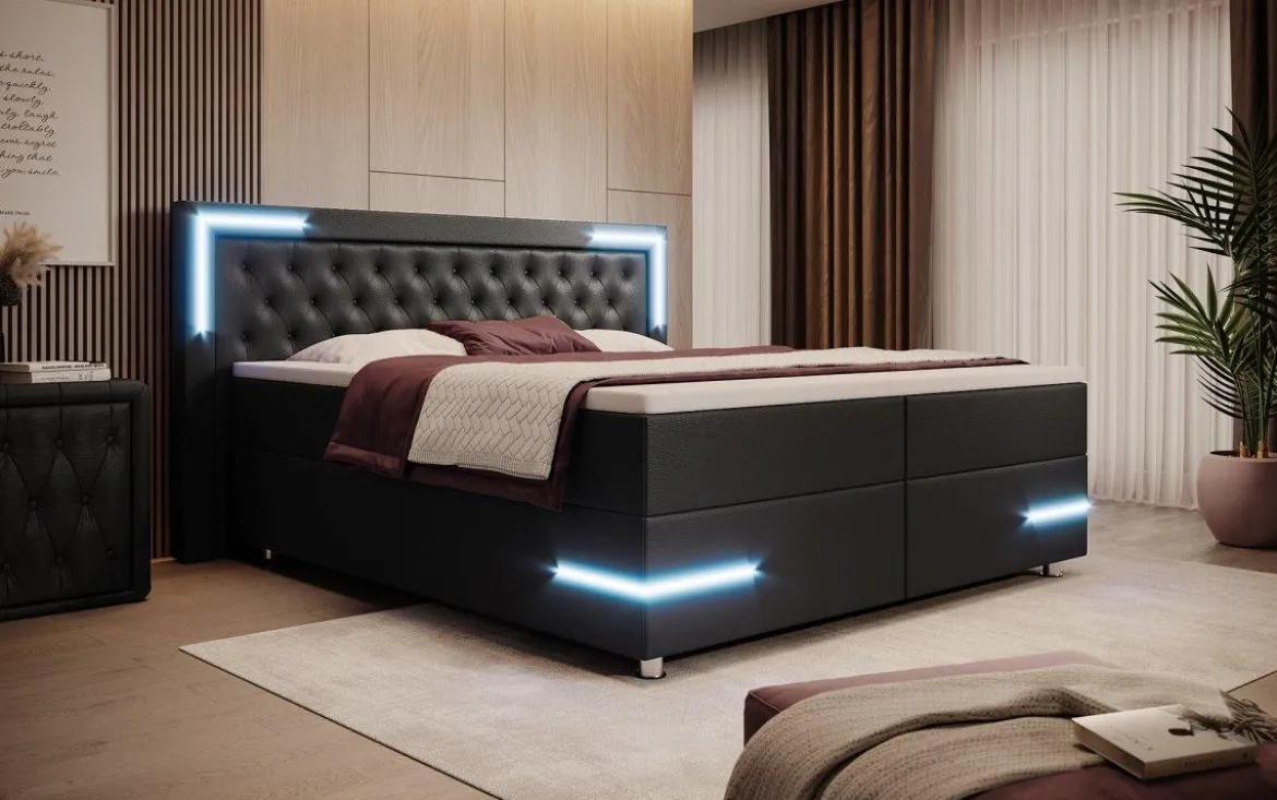 Boxspringbett Verona mit LED (Kunstleder)