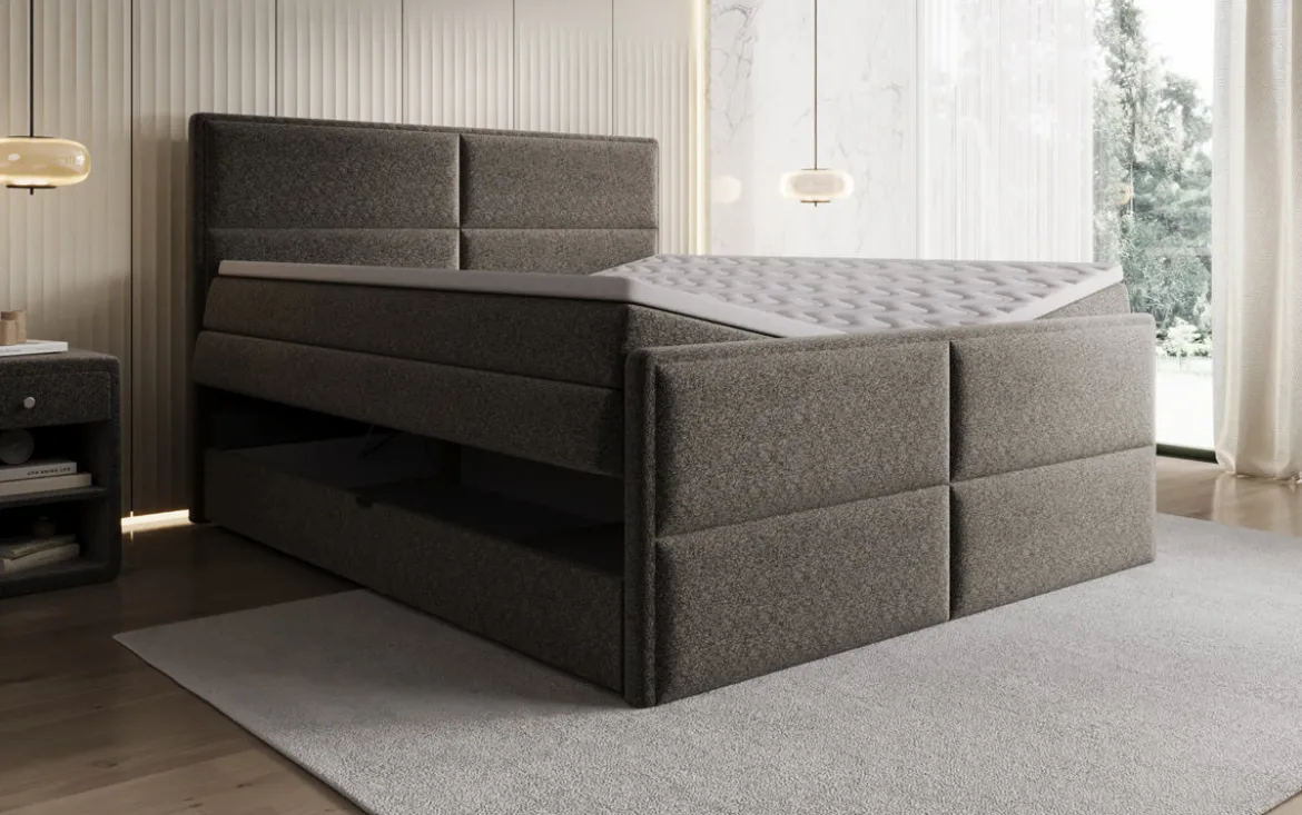 Boxspringbett Viola in Strukturstoff mit Stauraum