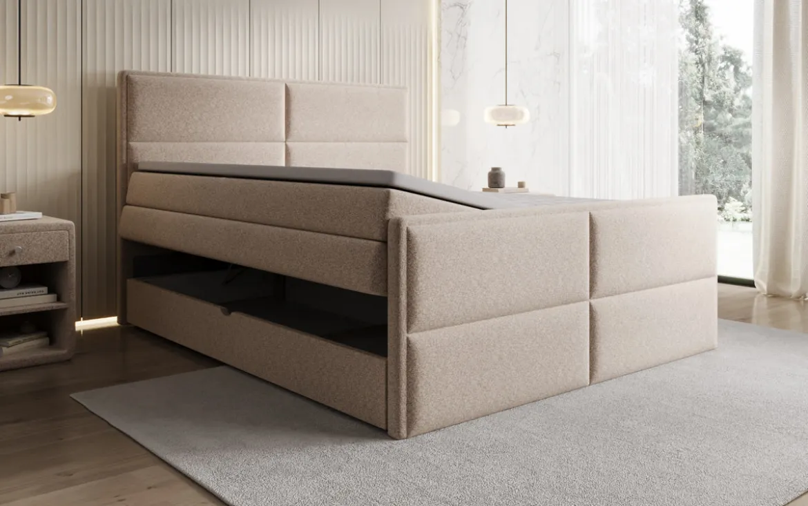 Boxspringbett Viola in Strukturstoff mit Stauraum