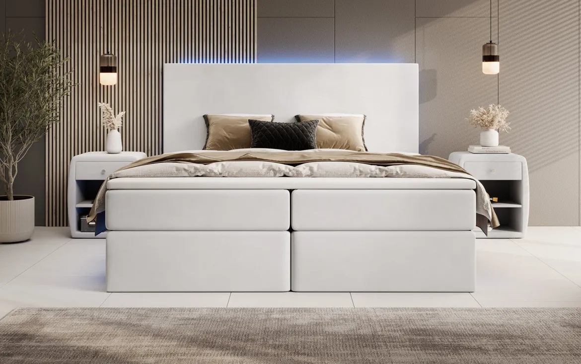 Boxspringbett Voyage mit LED u. Stauraum in Samt