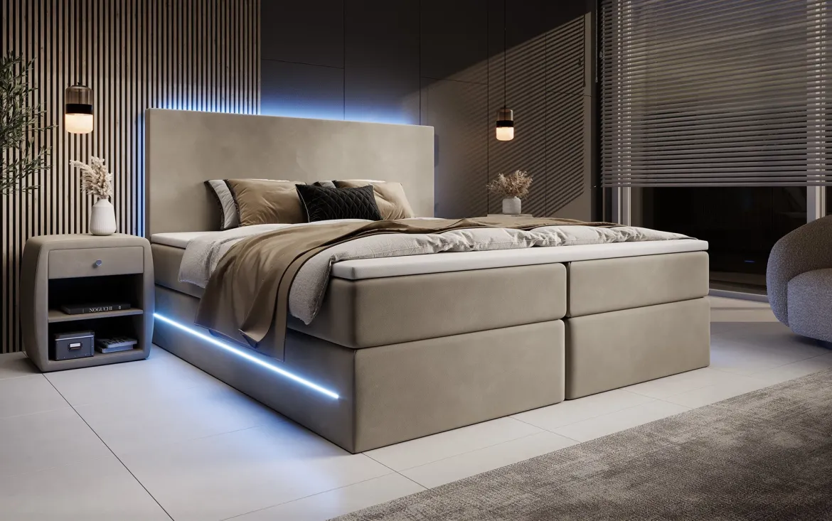 Boxspringbett Voyage mit LED u. Stauraum in Samt