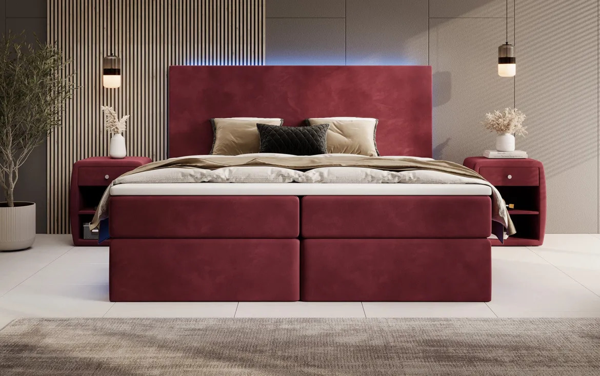 Boxspringbett Voyage mit LED u. Stauraum in Samt