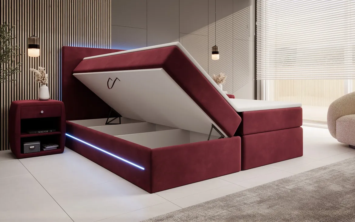 Boxspringbett Voyage mit LED u. Stauraum in Samt