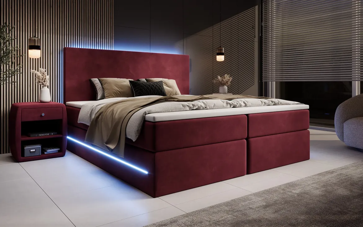 Boxspringbett Voyage mit LED u. Stauraum in Samt