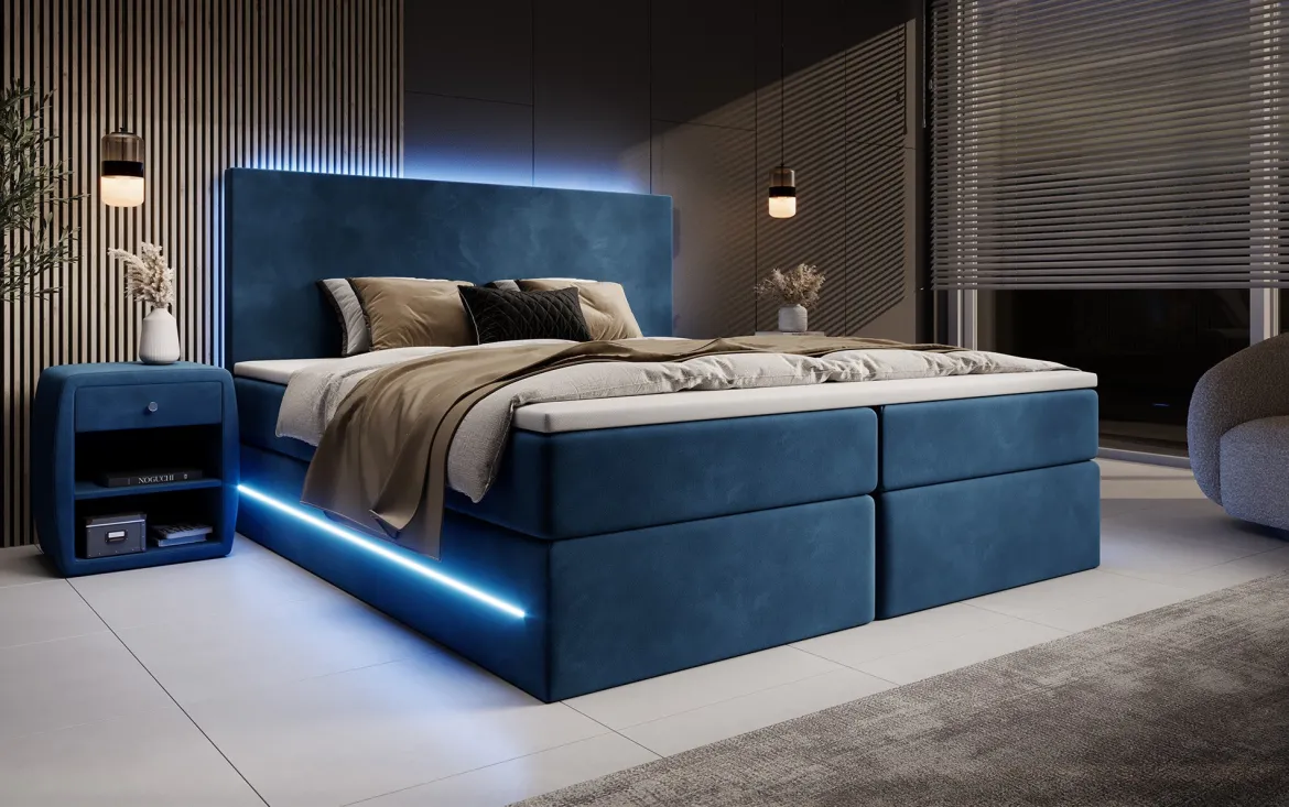 Boxspringbett Voyage mit LED u. Stauraum in Samt