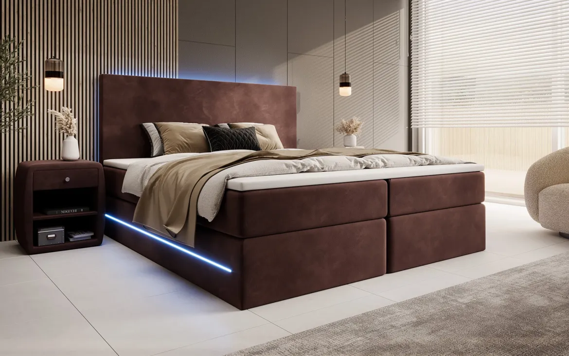 Boxspringbett Voyage mit LED u. Stauraum in Samt