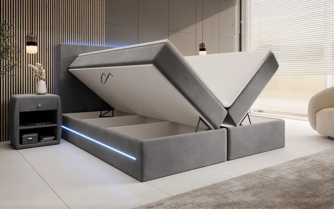 Boxspringbett Voyage mit LED u. Stauraum in Samt