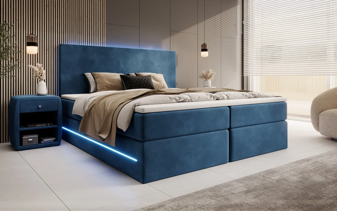 Boxspringbett Voyage mit LED u. Stauraum in Samt