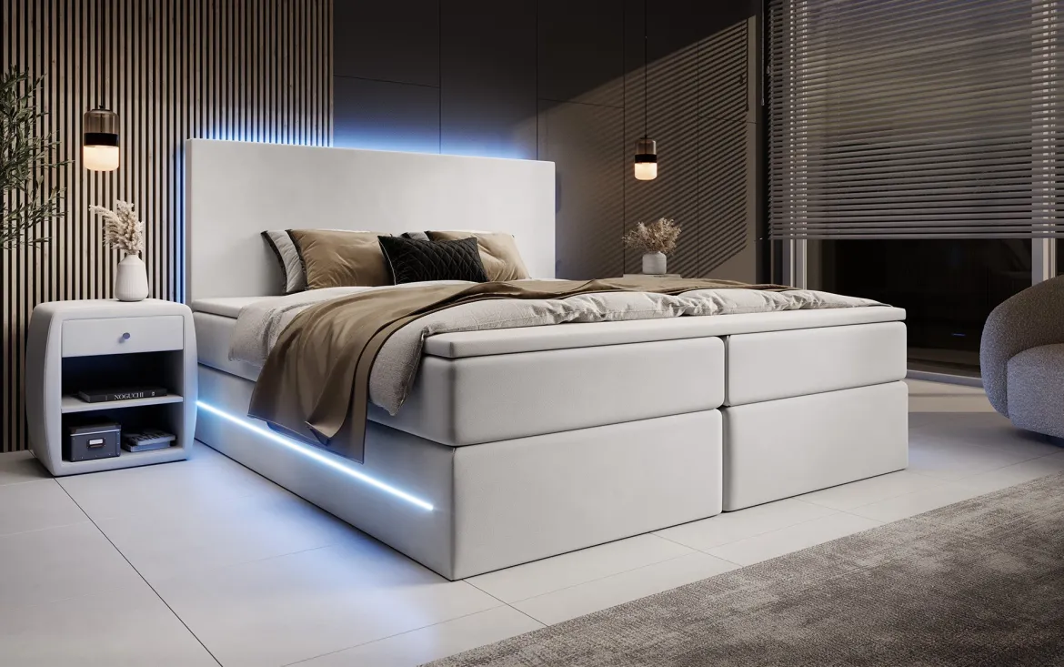 Boxspringbett Voyage mit LED u. Stauraum in Samt