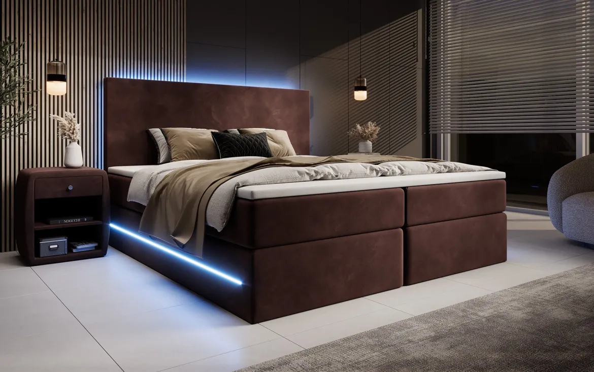 Boxspringbett Voyage mit LED u. Stauraum in Samt