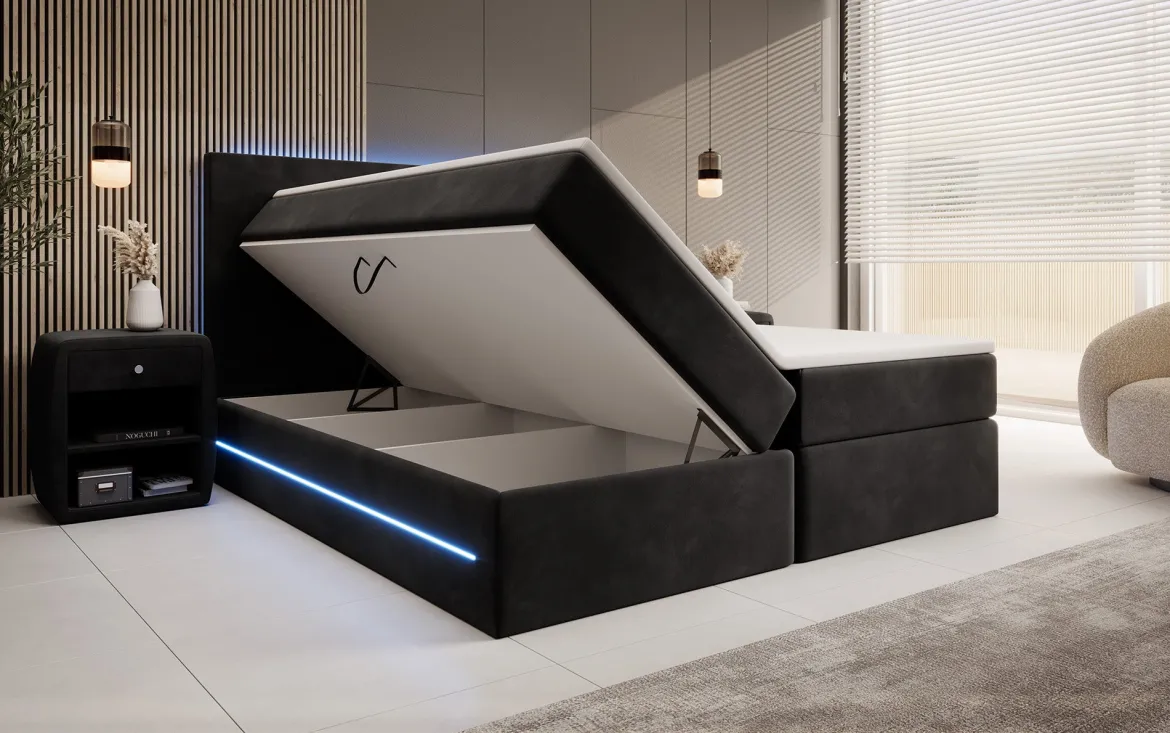 Boxspringbett Voyage mit LED u. Stauraum in Samt