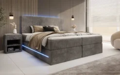 Boxspringbett Voyage mit LED u. Stauraum in Cord