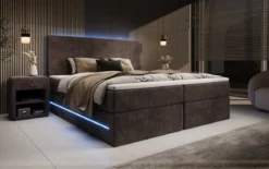 Boxspringbett Voyage mit LED u. Stauraum in Cord