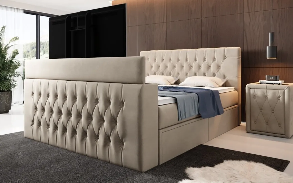 Boxspringbett Vulnero mit TV Lift und Stauraum (2 Schubladen)