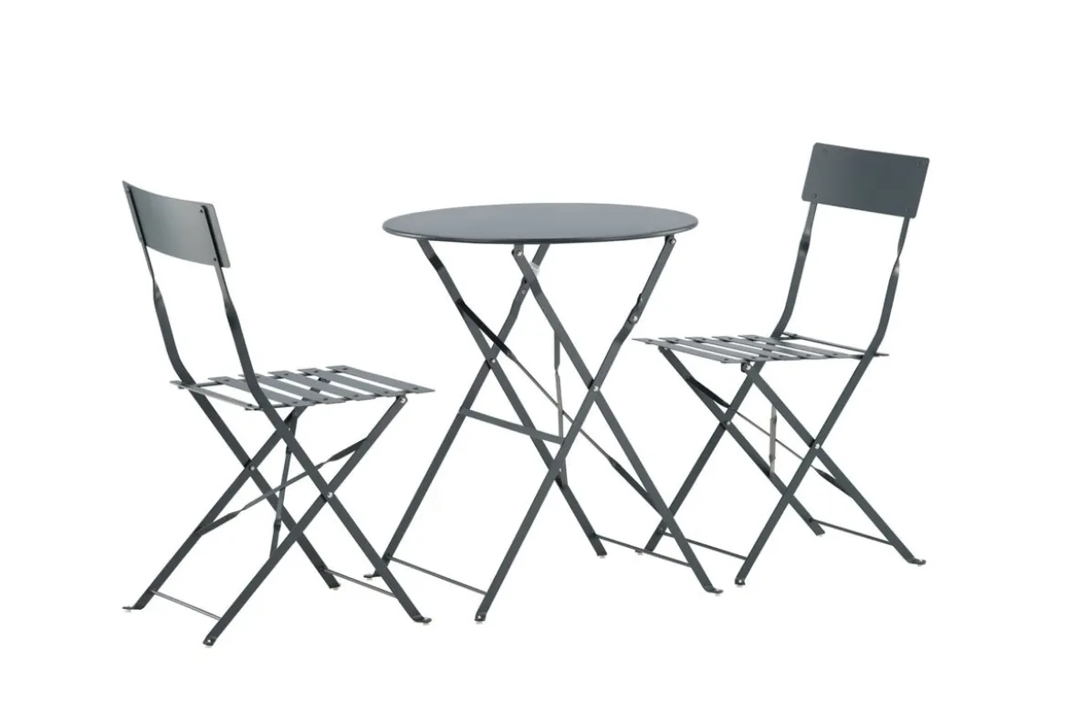 Cafegruppe Bordeaux - 2er Set Stühle inklusive Tisch in Dunkelgrau
