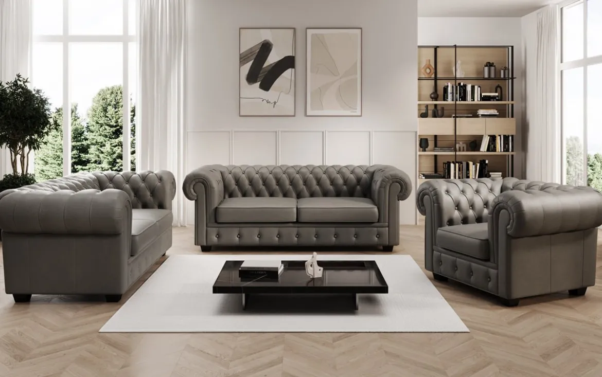 Chesterfield Royal 3+2+1 Sofa Set in Echtleder