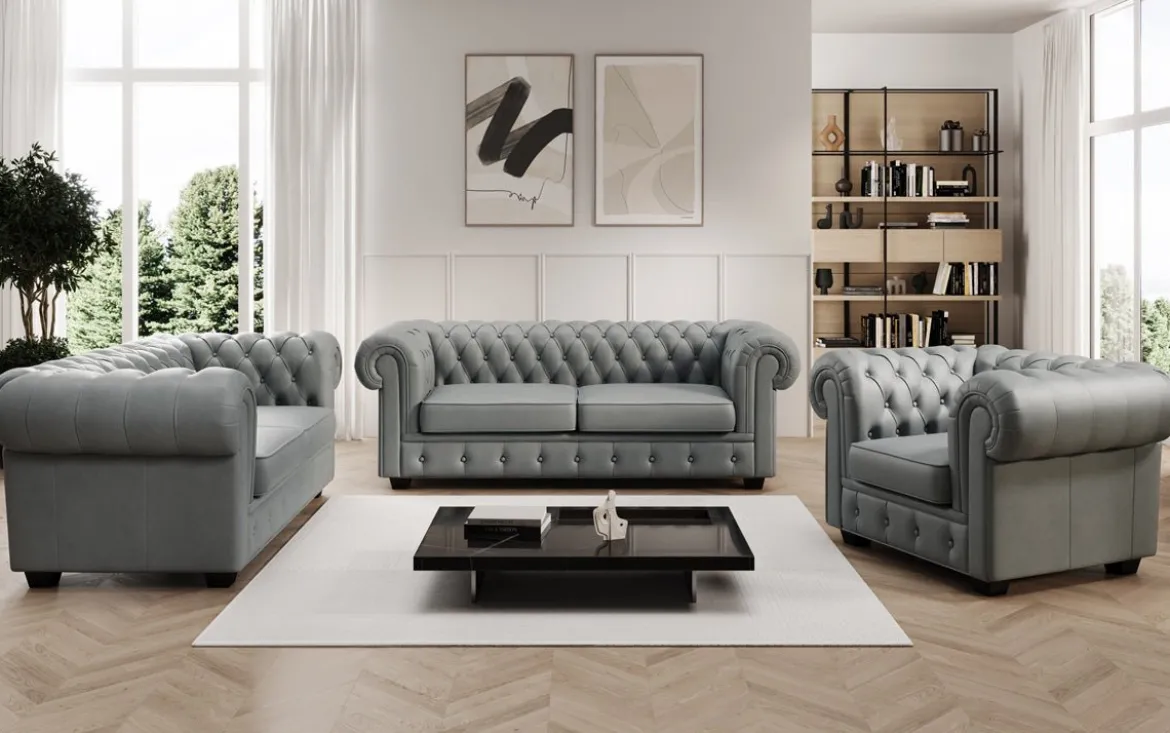 Chesterfield 2 Sitzer Sofa Royal in Echtleder