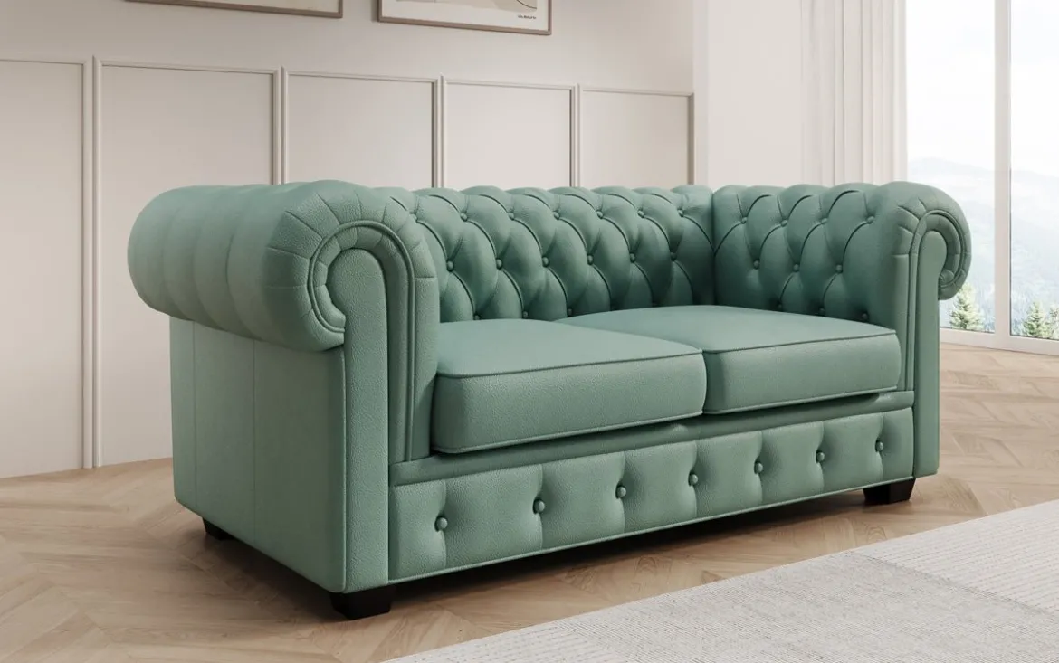Chesterfield 2 Sitzer Sofa Royal in Echtleder