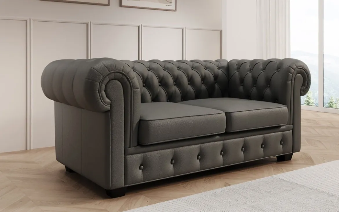 Chesterfield 2 Sitzer Sofa Royal in Echtleder